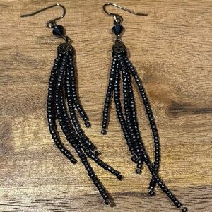 Goth Dark Elegance Hematite Beaded Fringe Dangle Earrings